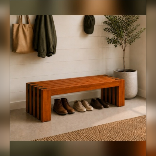 Modern Slat Bench in an entryway